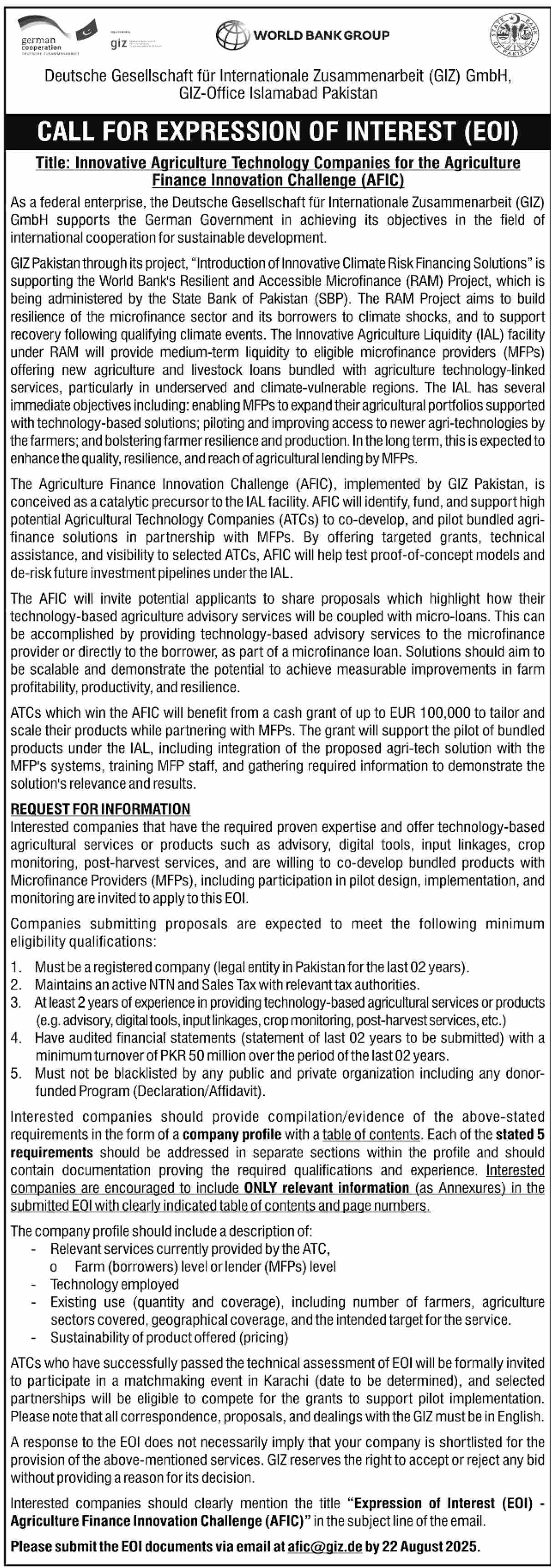 Deutsche Gesellschaft Fur Internationale Zusammenarbeit Islamabad Tender Notice